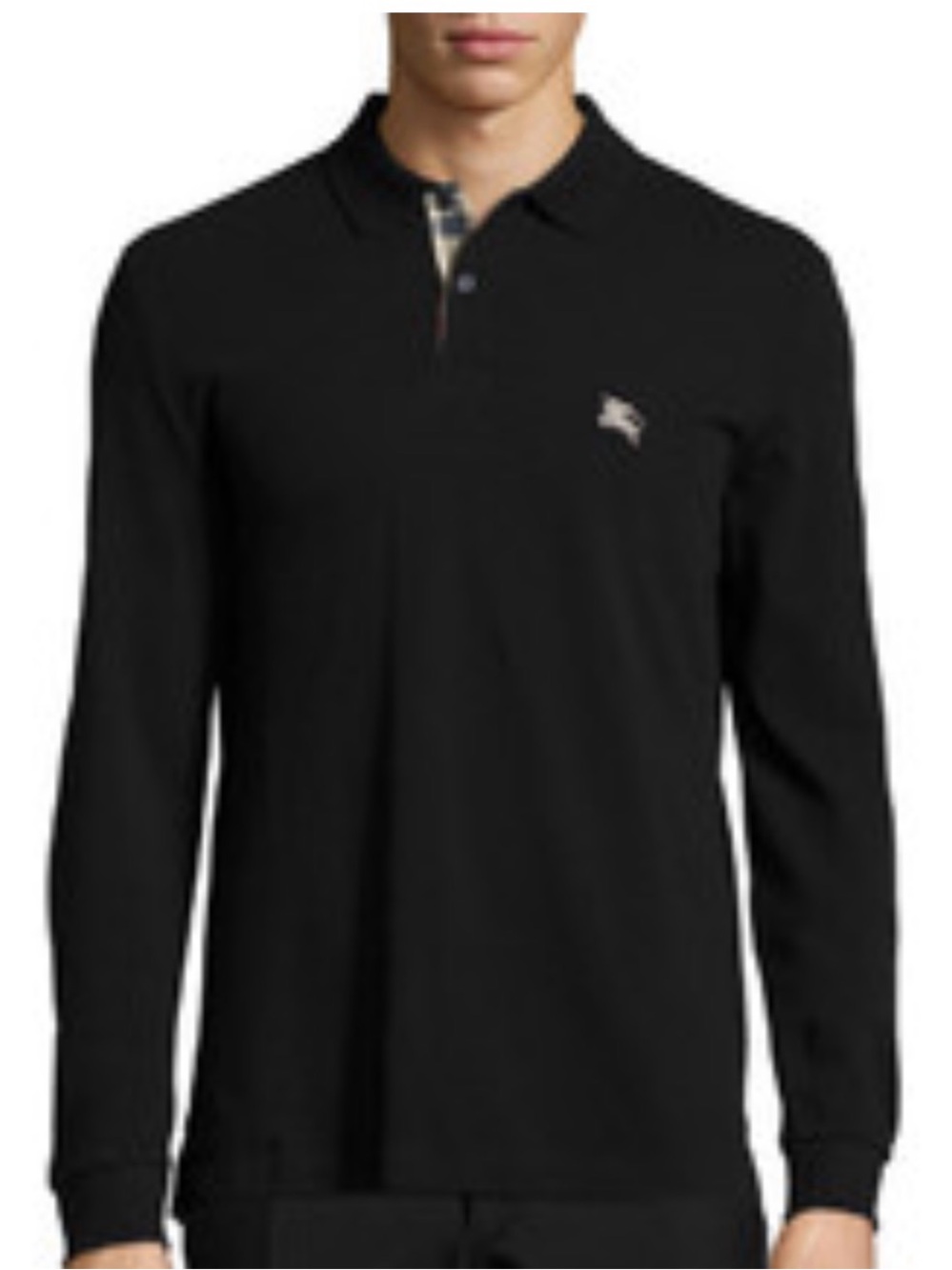 Burberry Brit Dark Navy Long Sleeve Tartan Accent Polo Sz XL